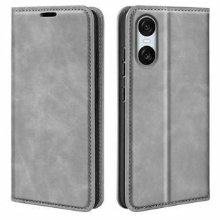 For Sony Xperia 10 VI Retro-skin Magnetic Suction Leather Phone Case(Grey)