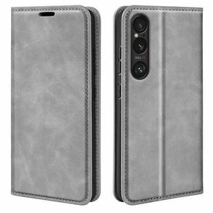 For Sony Xperia 1 VII Retro-skin Magnetic Suction Leather Phone Case(Grey)