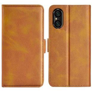 For Sony Xperia 5 V Dual-side Magnetic Buckle Horizontal Flip Leather Phone Case(Yellow)