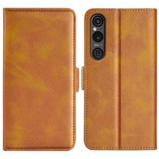 For Sony Xperia 1 VI Dual-side Magnetic Buckle Horizontal Flip Leather Phone Case(Yellow)