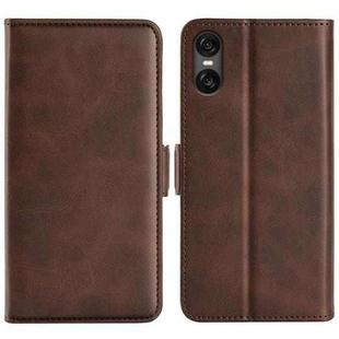 For Sony Xperia 10 VI Dual-side Magnetic Buckle Horizontal Flip Leather Phone Case(Brown)