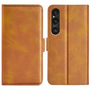 For Sony Xperia 1 VII Dual-side Magnetic Buckle Horizontal Flip Leather Phone Case(Yellow)