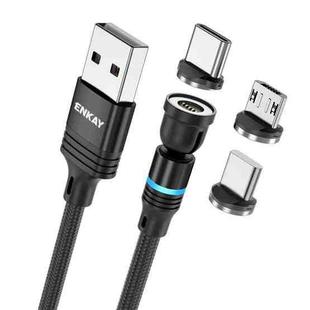 ENKAY 3 in 1 3A USB to Type-C / 8 Pin / Micro USB Magnetic 540 Degrees Rotating Fast Charging Cable, Length:1m(Black)
