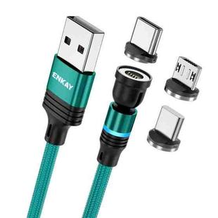 ENKAY 3 in 1 3A USB to Type-C / 8 Pin / Micro USB Magnetic 540 Degrees Rotating Fast Charging Cable, Length:1m(Green)