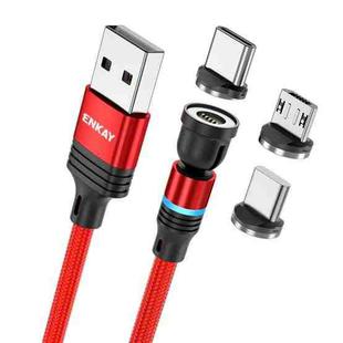ENKAY 3 in 1 3A USB to Type-C / 8 Pin / Micro USB Magnetic 540 Degrees Rotating Fast Charging Cable, Length:1m(Red)