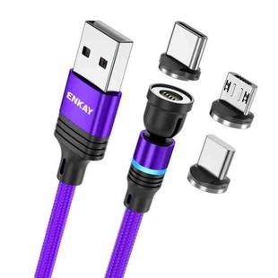 ENKAY 3 in 1 3A USB to Type-C / 8 Pin / Micro USB Magnetic 540 Degrees Rotating Fast Charging Cable, Length:1m(Purplele)