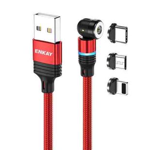 ENKAY 3 in 1 2.4A USB to Type-C / 8 Pin / Micro USB Magnetic 540 Degrees Rotating Charging Cable, Length:1m(Red)