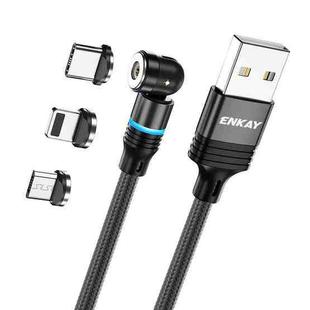 ENKAY 3 in 1 2.4A USB to Type-C / 8 Pin / Micro USB Magnetic 540 Degrees Rotating Charging Cable, Length:2m(Black)