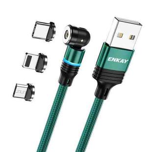 ENKAY 3 in 1 2.4A USB to Type-C / 8 Pin / Micro USB Magnetic 540 Degrees Rotating Charging Cable, Length:2m(Green)