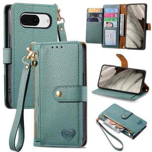 For Google Pixel 6a Love Zipper Lanyard Leather Phone Case(Green)