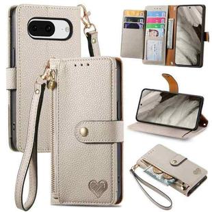 For Google Pixel 6a Love Zipper Lanyard Leather Phone Case(Gray)