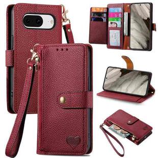 For Google Pixel 8 Love Zipper Lanyard Leather Phone Case(Red)