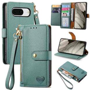 For Google Pixel 8a Love Zipper Lanyard Leather Phone Case(Green)