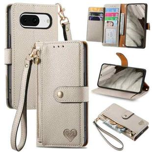 For Google Pixel 8a Love Zipper Lanyard Leather Phone Case(Gray)
