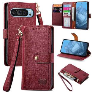For Google Pixel 9 Pro Love Zipper Lanyard Leather Phone Case(Red)