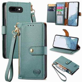 For Google Pixel 9a Love Zipper Lanyard Leather Phone Case(Green)