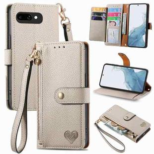 For Google Pixel 9a Love Zipper Lanyard Leather Phone Case(Gray)