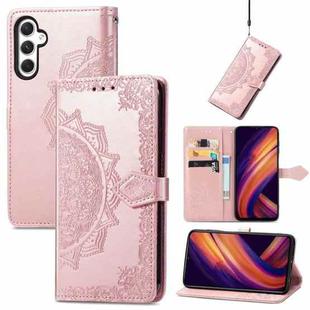 For Samsung Galaxy A25 5G Mandala Flower Embossed Leather Phone Case(Rose Gold)
