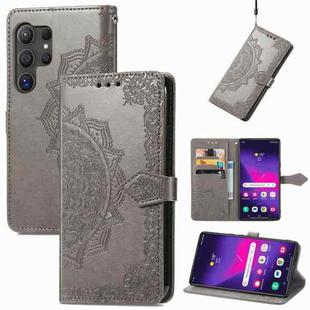 For Samsung Galaxy S25 Ultra 5G Mandala Flower Embossed Leather Phone Case(Gray)