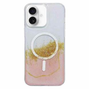 For iPhone 16 Gilding MagSafe Hybrid Clear TPU Phone Case(Pink)