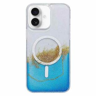 For iPhone 16 Gilding MagSafe Hybrid Clear TPU Phone Case(Blue)