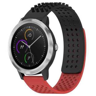 For Garmin Vivoactive 3 20mm Holes Breathable 3D Dots Silicone Watch Band(Black+Red)