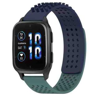 For Garmin Forerunner Sq2 20mm Holes Breathable 3D Dots Silicone Watch Band(Midnight Blue+Olive Green)