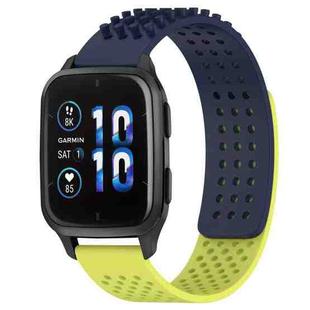 For Garmin Forerunner Sq2 20mm Holes Breathable 3D Dots Silicone Watch Band(Midnight Blue+Lime Green)