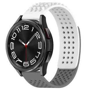 For Samsung Galaxy Watch 6 Classic 43mm 20mm Holes Breathable 3D Dots Silicone Watch Band(White+Grey)