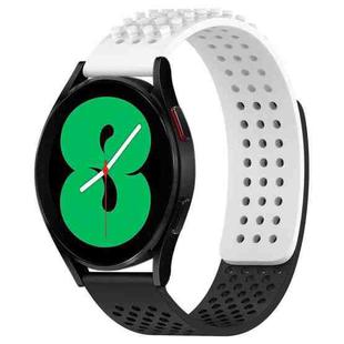 For Samsung Galaxy Watch 4 44mm 20mm Holes Breathable 3D Dots Silicone Watch Band(White+Black)