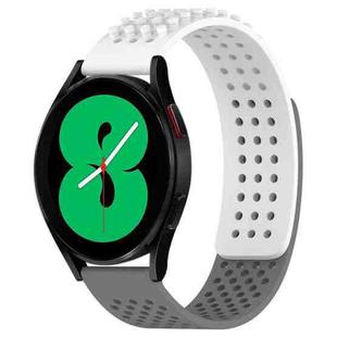 For Samsung Galaxy Watch 4 44mm 20mm Holes Breathable 3D Dots Silicone Watch Band(White+Grey)