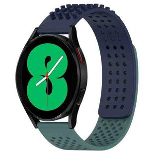 For Samsung Galaxy Watch 4 44mm 20mm Holes Breathable 3D Dots Silicone Watch Band(Midnight Blue+Olive Green)