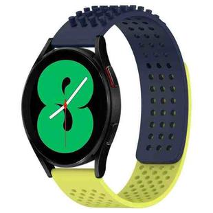 For Samsung Galaxy Watch 4 44mm 20mm Holes Breathable 3D Dots Silicone Watch Band(Midnight Blue+Lime Green)