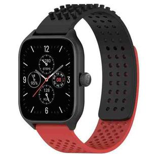 For Amazfit GTS 4 20mm Holes Breathable 3D Dots Silicone Watch Band(Black+Red)