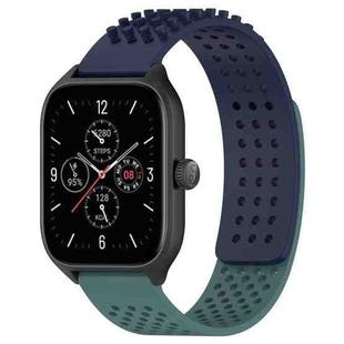 For Amazfit GTS 4 20mm Holes Breathable 3D Dots Silicone Watch Band(Midnight Blue+ Olive Green)