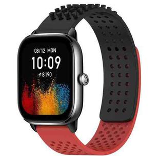 For Amazfit GTS 4 Mini 20mm Holes Breathable 3D Dots Silicone Watch Band(Black+Red)