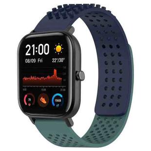 For Amazfit GTS 20mm Holes Breathable 3D Dots Silicone Watch Band(Midnight Blue+ Olive Green)