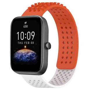 For Amazfit Bip3 20mm Holes Breathable 3D Dots Silicone Watch Band(Orange+White)
