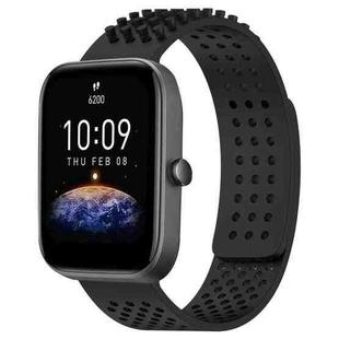 For Amazfit Bip3 20mm Holes Breathable 3D Dots Silicone Watch Band(Black)