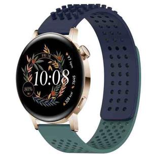 For Huawei Watch GT3 42mm 20mm Holes Breathable 3D Dots Silicone Watch Band(Midnight Blue+Olive Green)