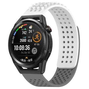 For Huawei Watch GT Runner 22mm Holes Breathable 3D Dots Silicone Watch Band(White+Grey)