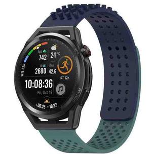 For Huawei Watch GT Runner 22mm Holes Breathable 3D Dots Silicone Watch Band(Midnight Blue+Olive Green)