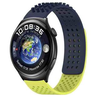 For Huawei Watch 4 22mm Holes Breathable 3D Dots Silicone Watch Band(Midnight Blue+Lime Green)