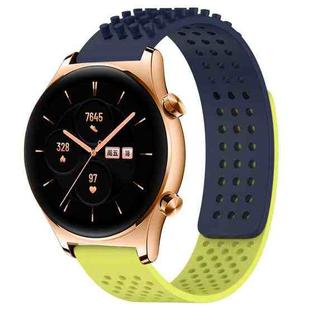 For Honor Watch GS 3 22mm Holes Breathable 3D Dots Silicone Watch Band(Midnight Blue+Lime Green)