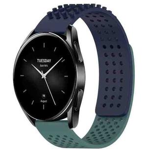 For Xiaomi Watch S2 42mm 22mm Holes Breathable 3D Dots Silicone Watch Band(Midnight Blue+Olive Green)