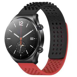 For Xiaomi MI Watch S1 22mm Holes Breathable 3D Dots Silicone Watch Band(Black+Red)