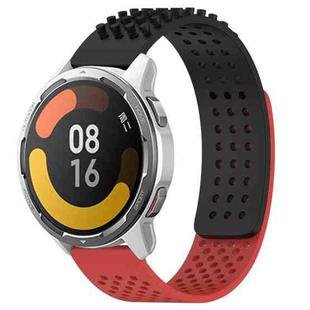 For Xiaomi MI Watch Color 2 22mm Holes Breathable 3D Dots Silicone Watch Band(Black+Red)