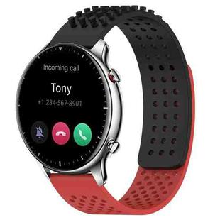 For Amazfit GTR 2 22mm Holes Breathable 3D Dots Silicone Watch Band(Black+Red)