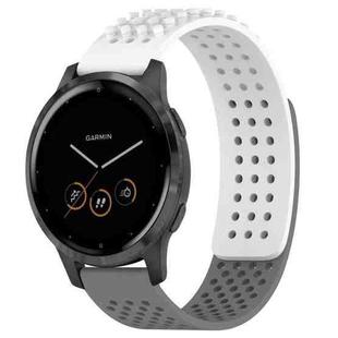 For Garmin Vivoactive 4 22mm Holes Breathable 3D Dots Silicone Watch Band(White+Grey)