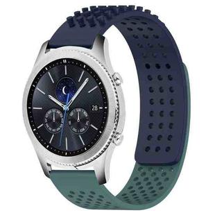 For Samsung Gear S3 Classic 22mm Holes Breathable 3D Dots Silicone Watch Band(Midnight Blue+Olive Green)